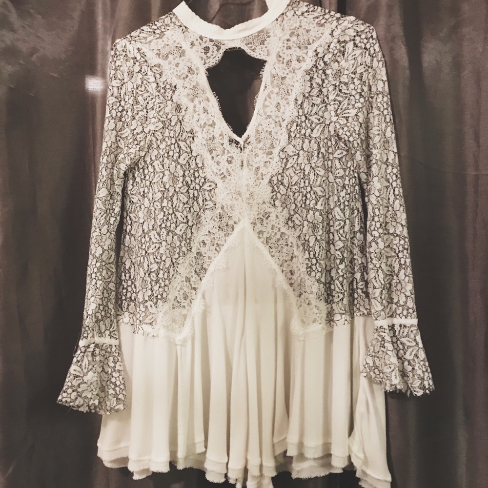 Free People “Secret Origins” Pieced Lace Tunic XS